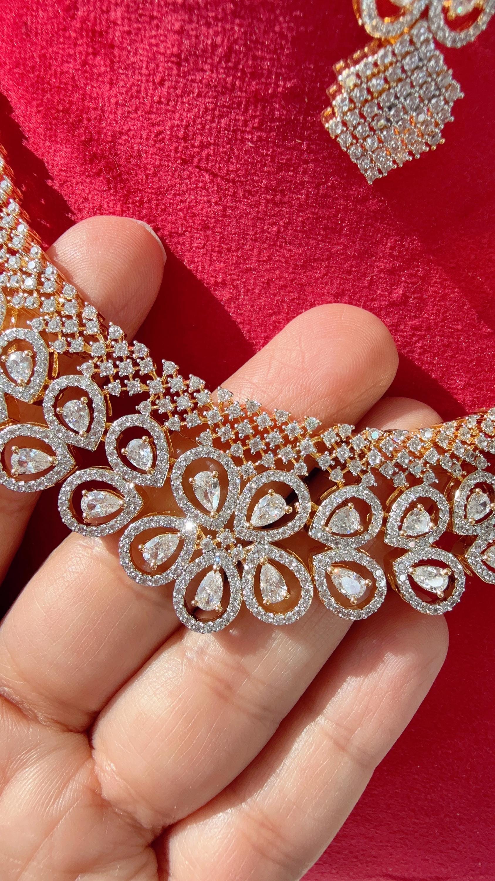 2 Tone diamond necklace /Indian jewelry/ CZ Choker/Bridal choker/ Indian Necklace/2 tone gold diamond choker/Bridal choker