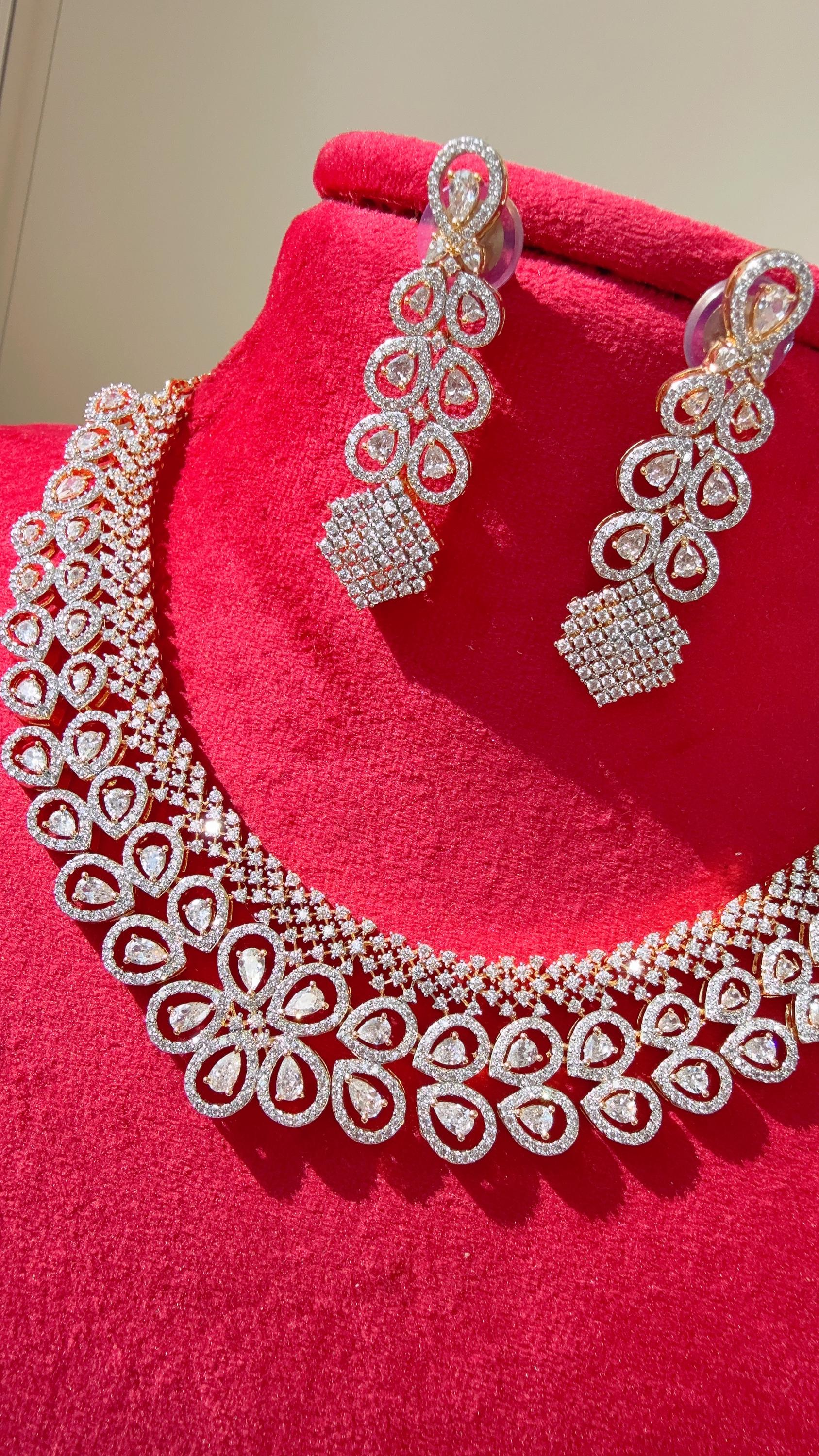 2 Tone diamond necklace /Indian jewelry/ CZ Choker/Bridal choker/ Indian Necklace/2 tone gold diamond choker/Bridal choker