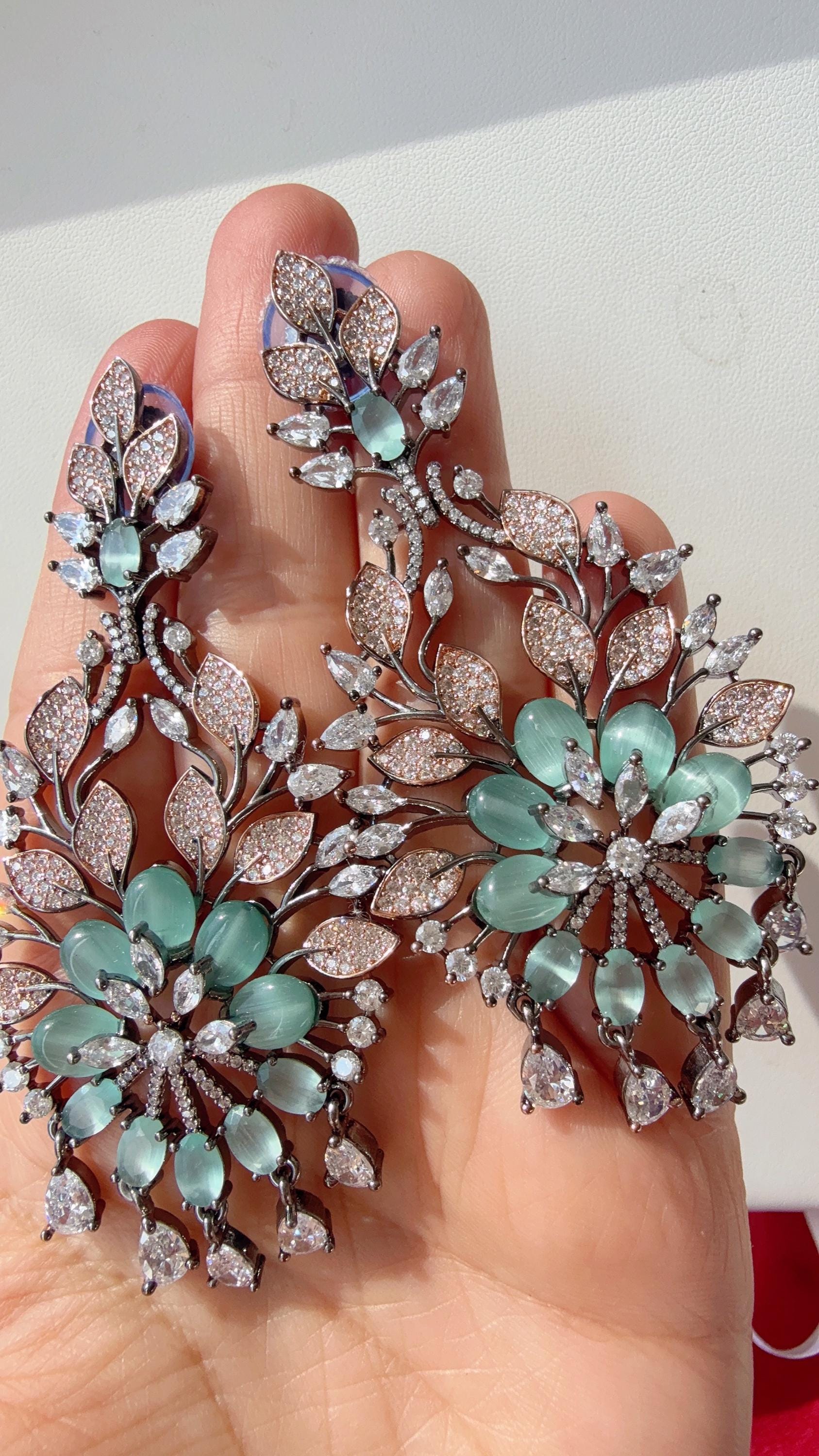 Lightweight Rose Gold black CZ diamond Chandelier Earrings/Diamond Chandelier Rose gold Mint Earrings/Flower Drop Dangle Earrings