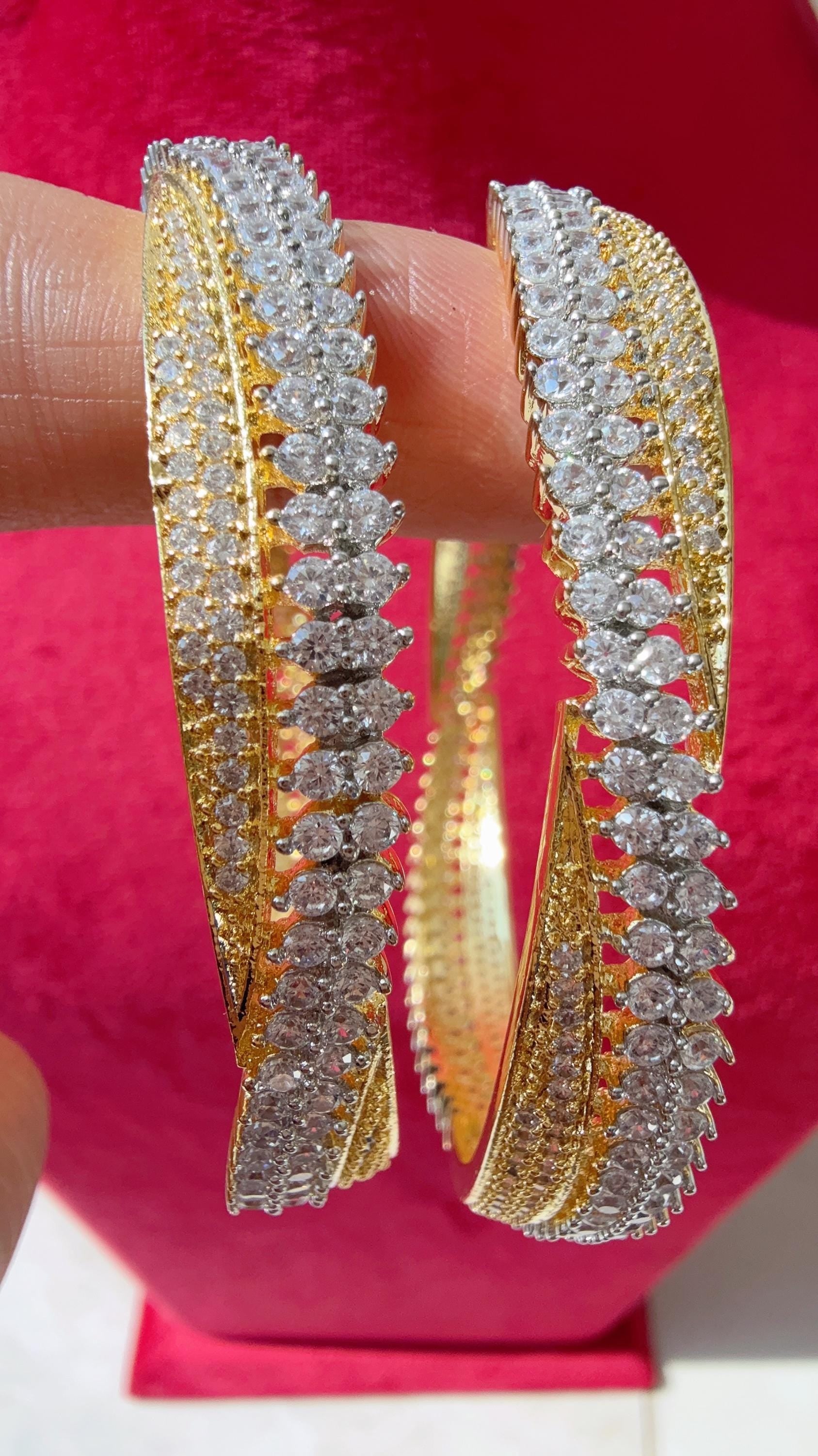 2 Tone American diamond bangle/ Cz stone silver kada bangle /gold diamond bracelet/indian bangles/Indian Jewelry /bridal jewelry