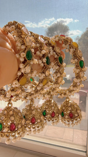 Set of 4 Multi Polki Kundan antique finish Jhumka Bangles/ Wedding bangles /Indian jewelry/ Kundan bangles/Navratan Multi Bridal bangles