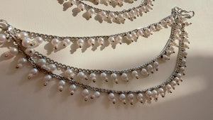 Silver triple pearl Ear Chain/Sahare/Earring support chain/Kaan sahara/Silver ear chains/Bahubali Earrings/Indian Jewelry