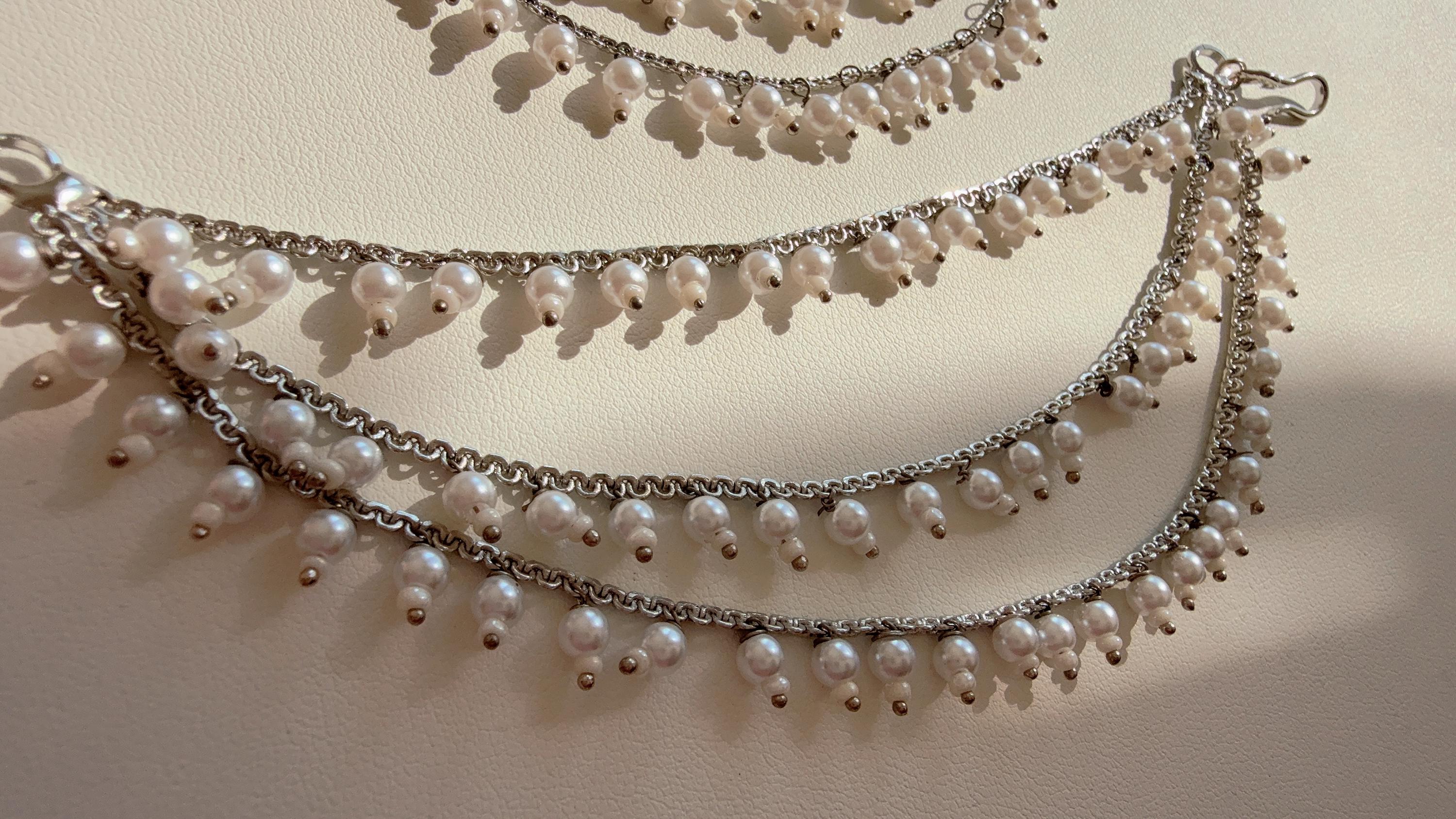 Silver triple pearl Ear Chain/Sahare/Earring support chain/Kaan sahara/Silver ear chains/Bahubali Earrings/Indian Jewelry