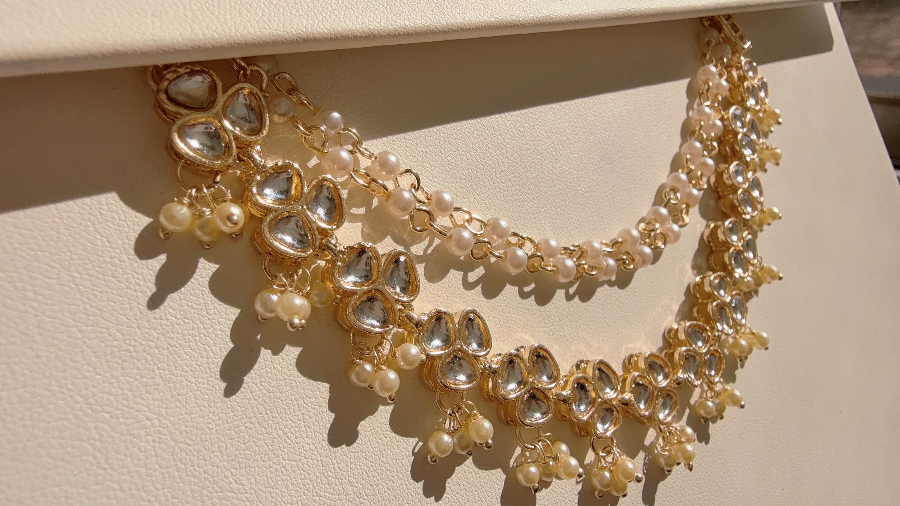 Gold kundan pearl Ear Chain pair/Sahare/Earring support chain/Kaan sahara//Pakistani Jewelry/Bahubali Earrings/Indian Jewelry