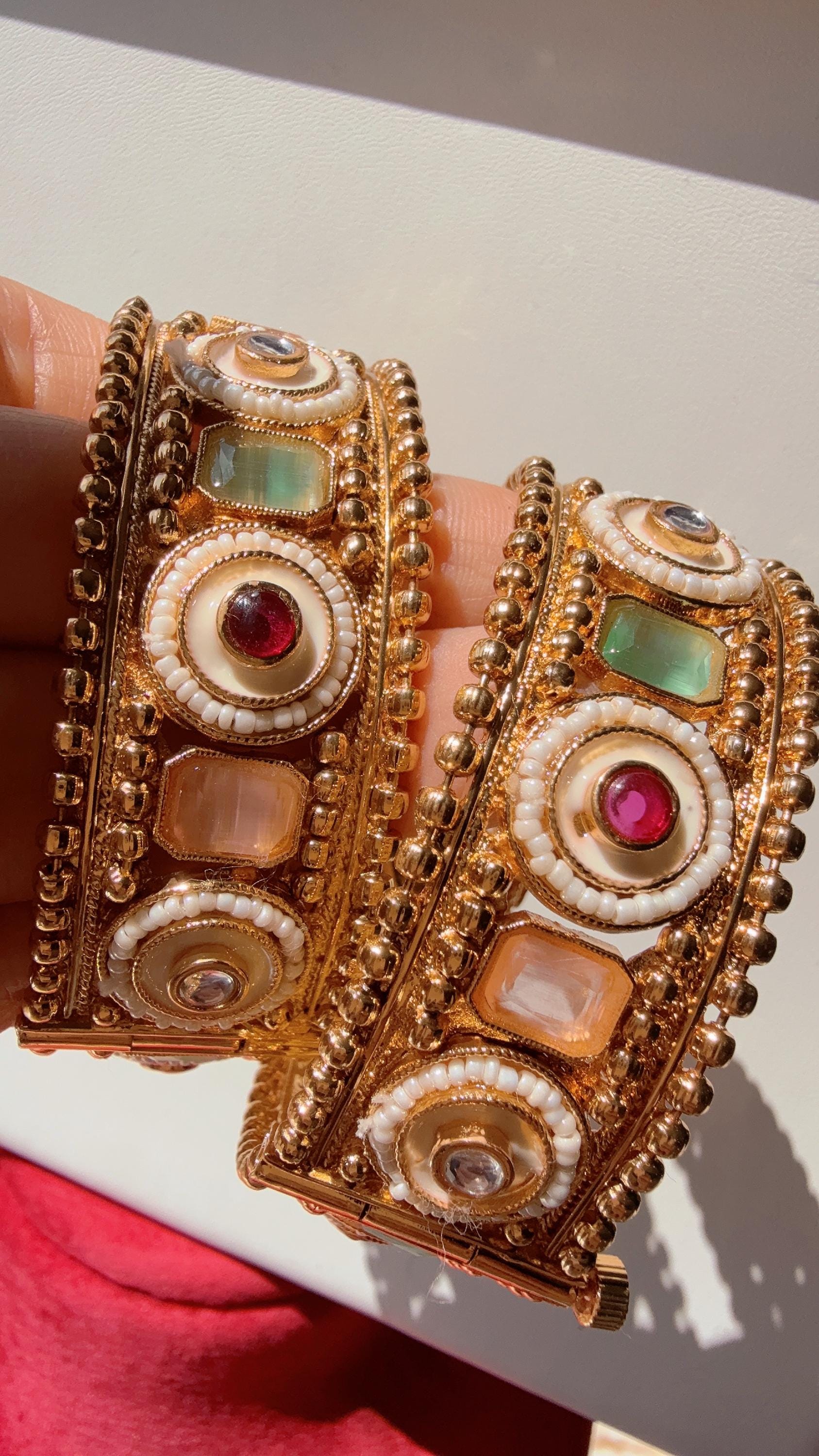 Openable Rajwadi multi color single wide kada /Antique gold Kada/Kundan bridal Kada /Mint pink Kada/Indian bangles /Indian Wedding jewelry