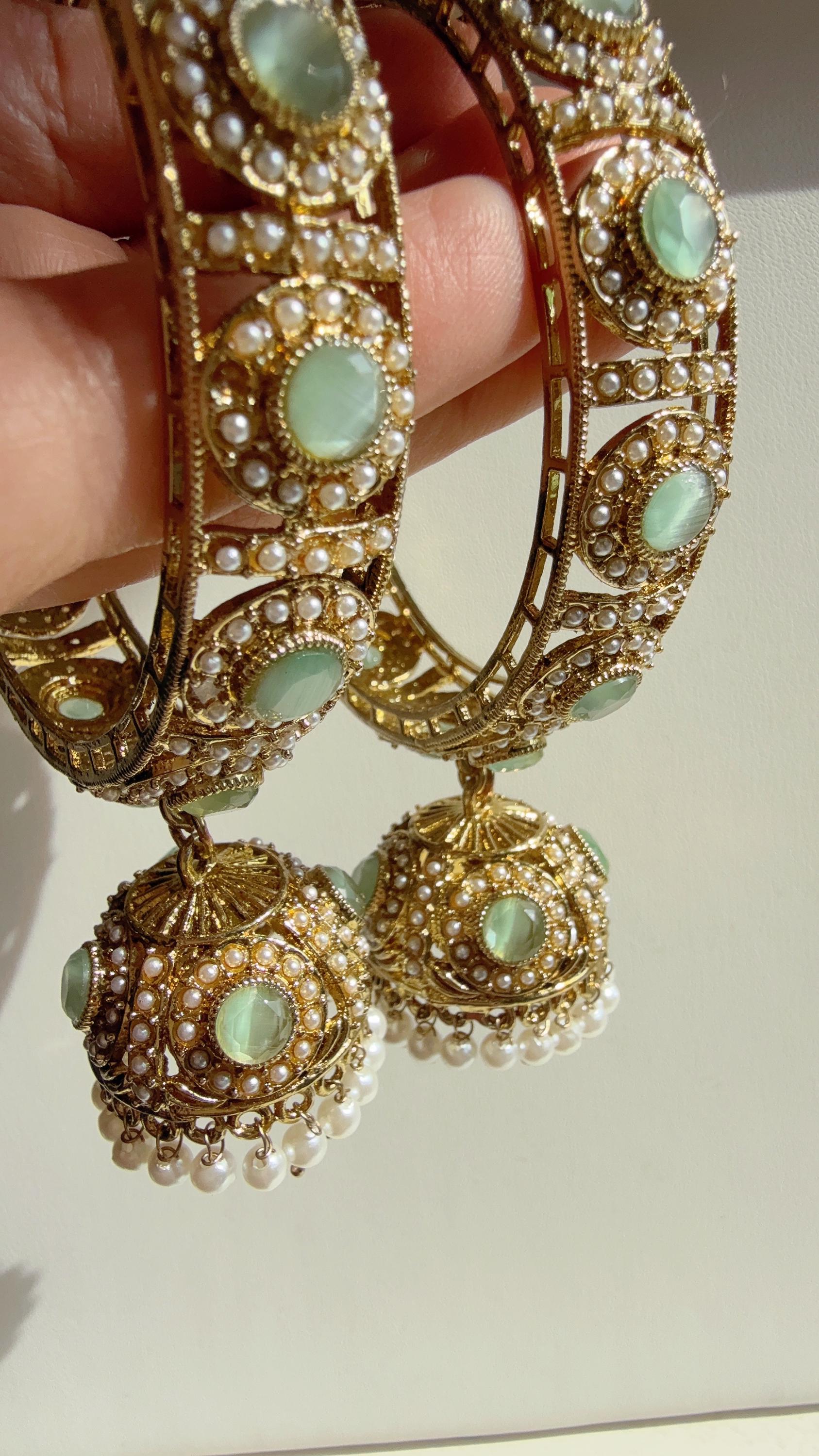 Antique polki kundan Mint jhumka kada pair /Mint kundan kada Bangle set/ Wedding Bangles/Mix n Match bangles/Indian jewelry