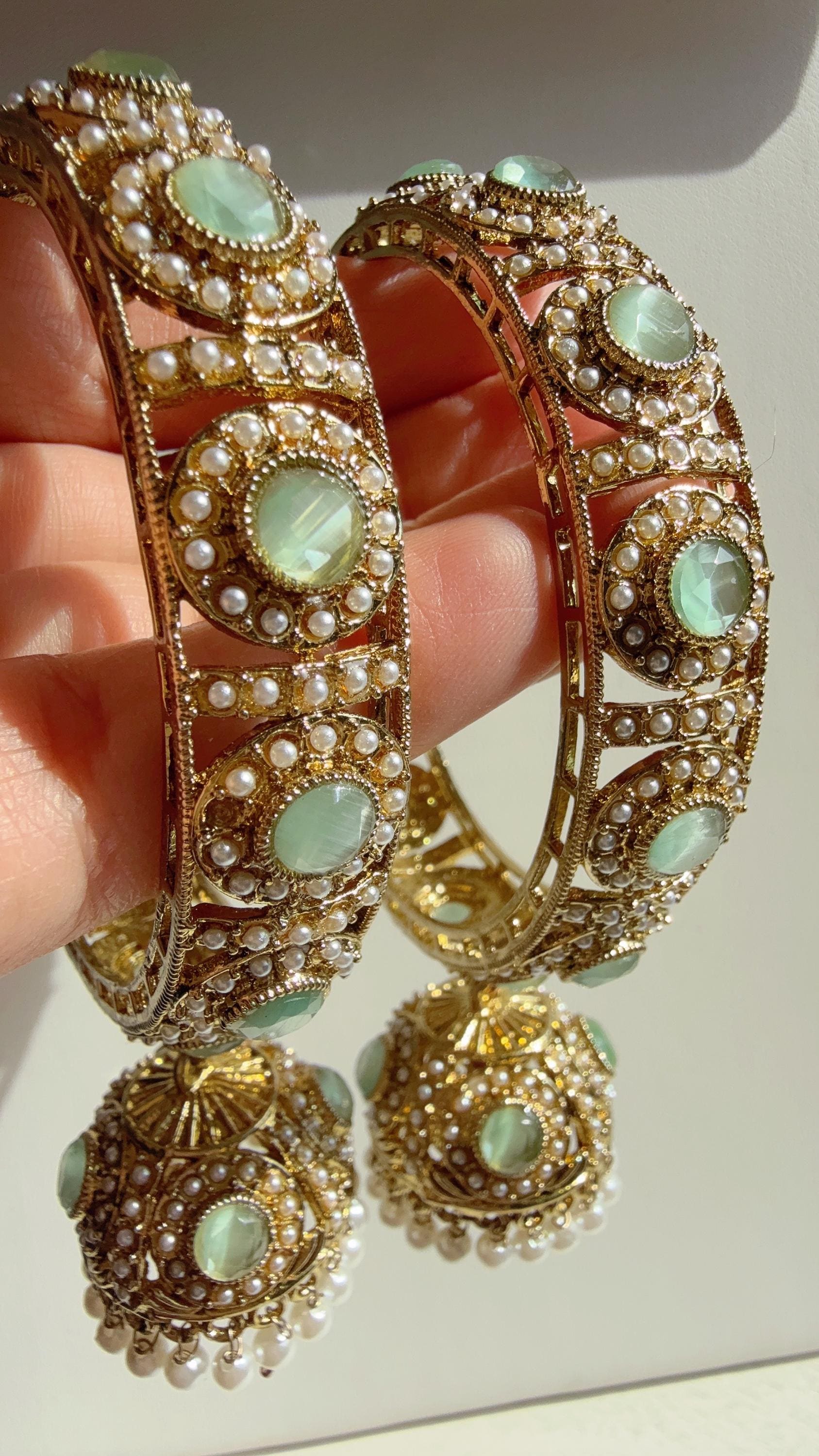Antique polki kundan Mint jhumka kada pair /Mint kundan kada Bangle set/ Wedding Bangles/Mix n Match bangles/Indian jewelry