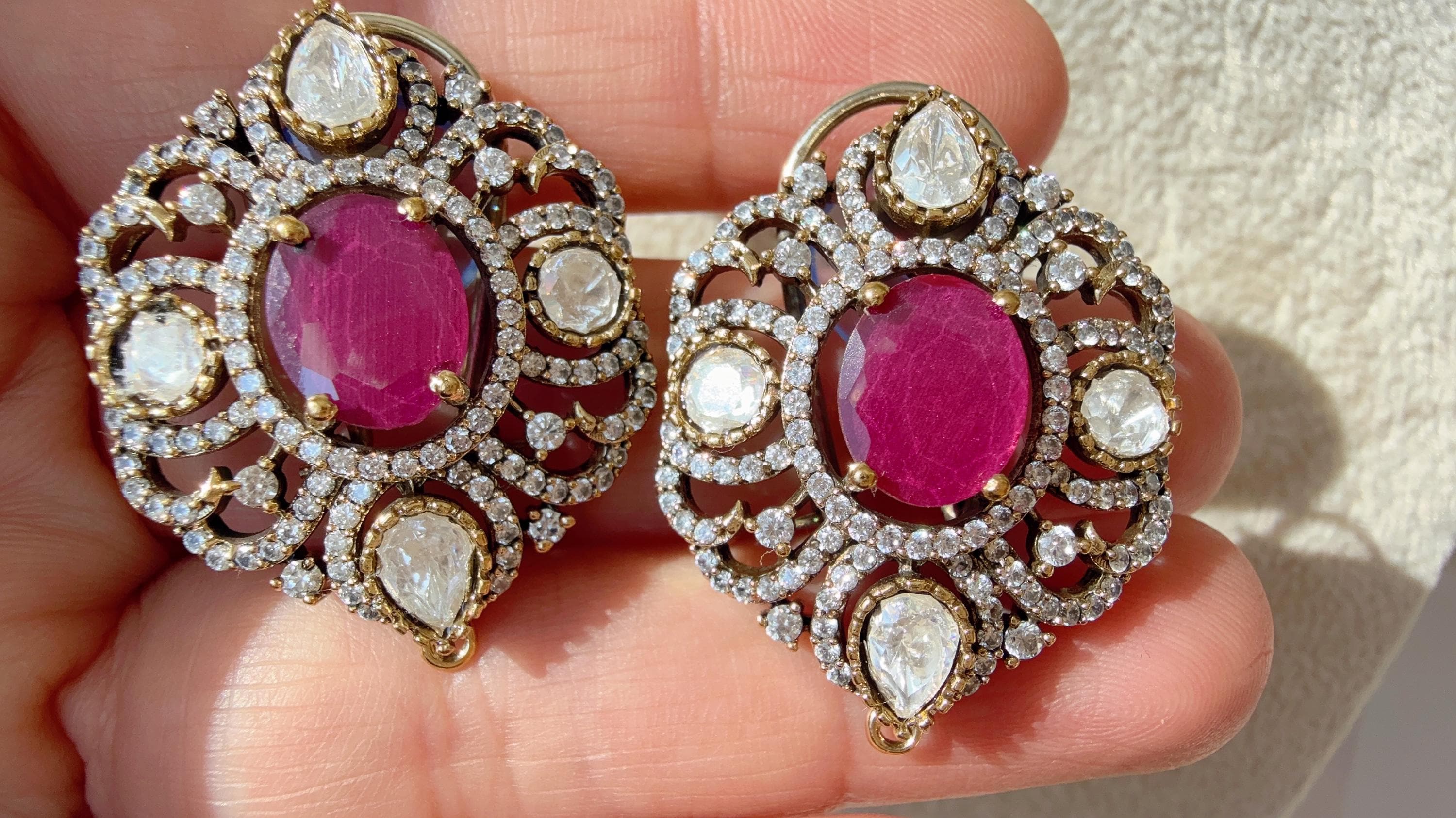 Ruby Moissanite precious Stone stud Earrings/Moissanite diamond Kundan Studs /Indian Jewelry /Statement Stud Earring/