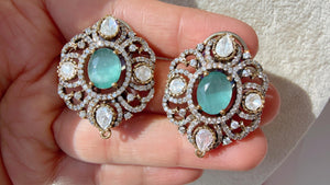 Moissanite precious Stone Mint stud Earrings/Moissanite diamond Kundan Studs /Indian Jewelry /Statement Stud Earring/