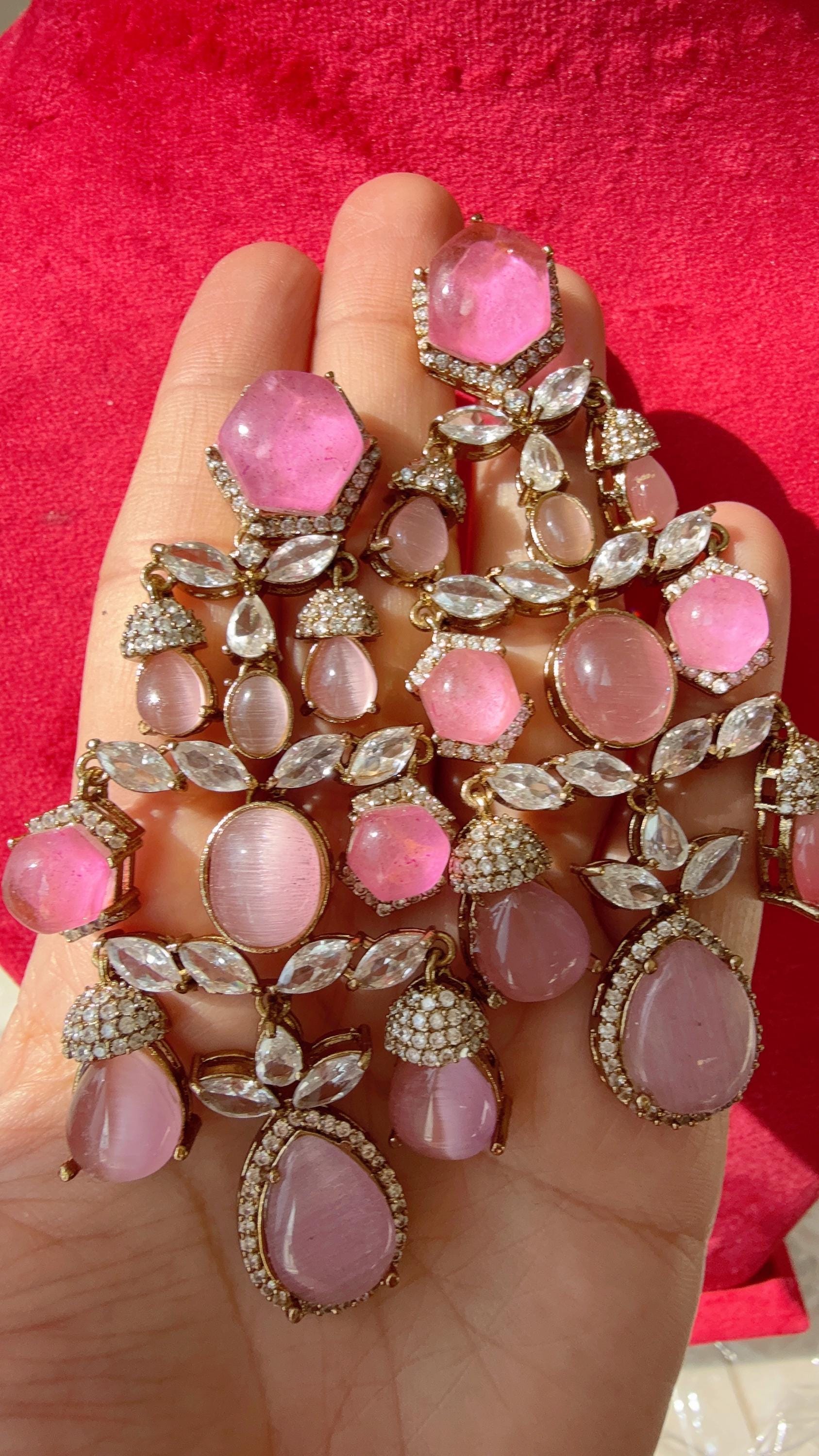 Sabyasachi-Inspired Doublet Baby pink kundan Earrings/Elegant Statement Jewelry/ Doublet Baby pink Earrings/Bridal Diamond earrings