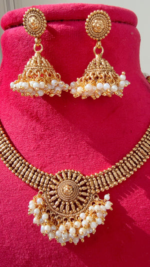 Antique Gold Necklace/Indian wedding jewelry/South Indian Jewelry/Wedding necklace/Temple Jewelry