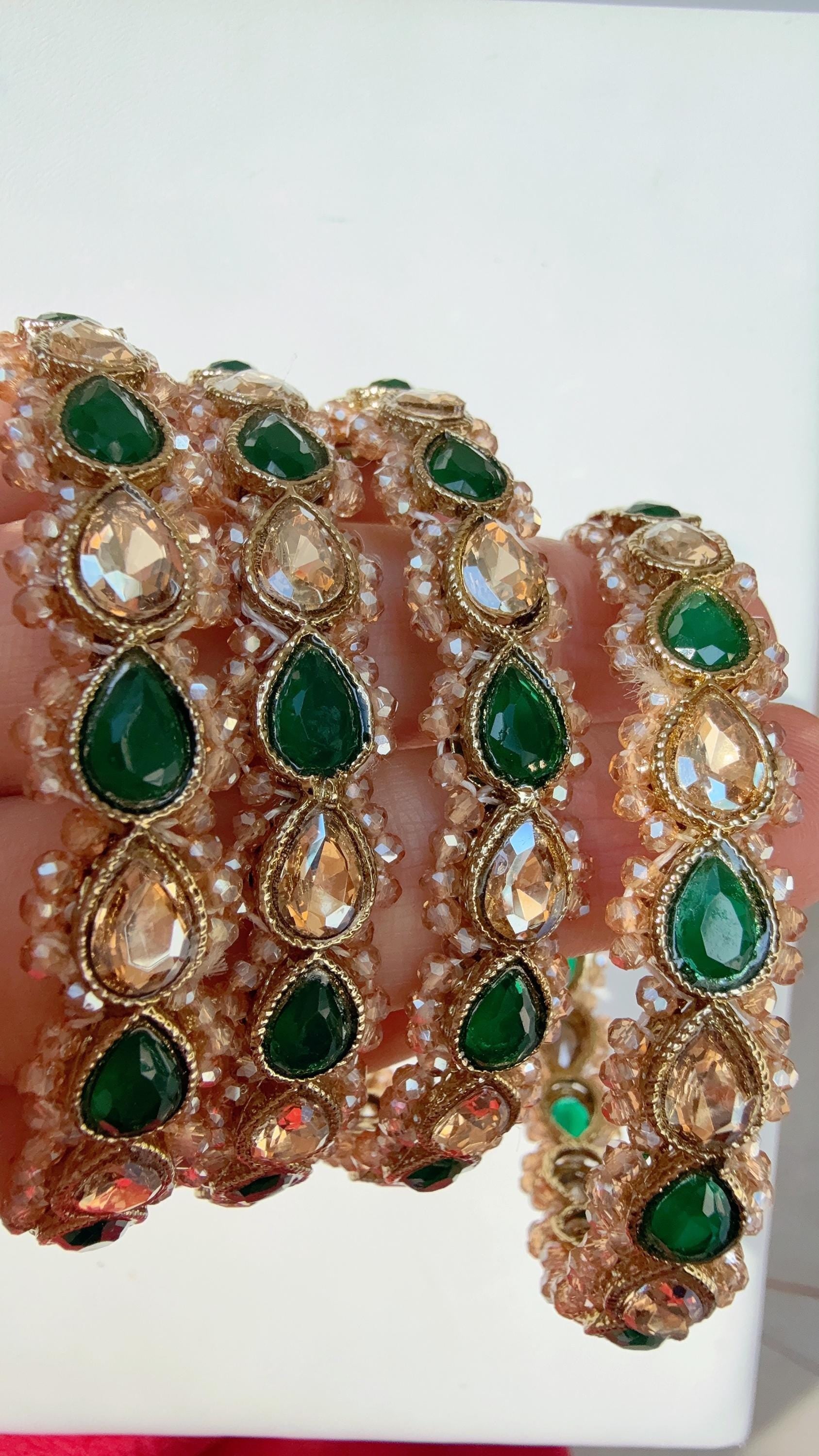 Green Kundan Bangles/Polki Kundan Pearl Bangles Set(4 Pc) /Indian Jewelry/ mint pink Kundan Bangles/Green bangles/Indian Bangles