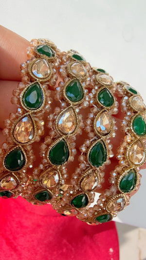 Green Kundan Bangles/Polki Kundan Pearl Bangles Set(4 Pc) /Indian Jewelry/ mint pink Kundan Bangles/Green bangles/Indian Bangles