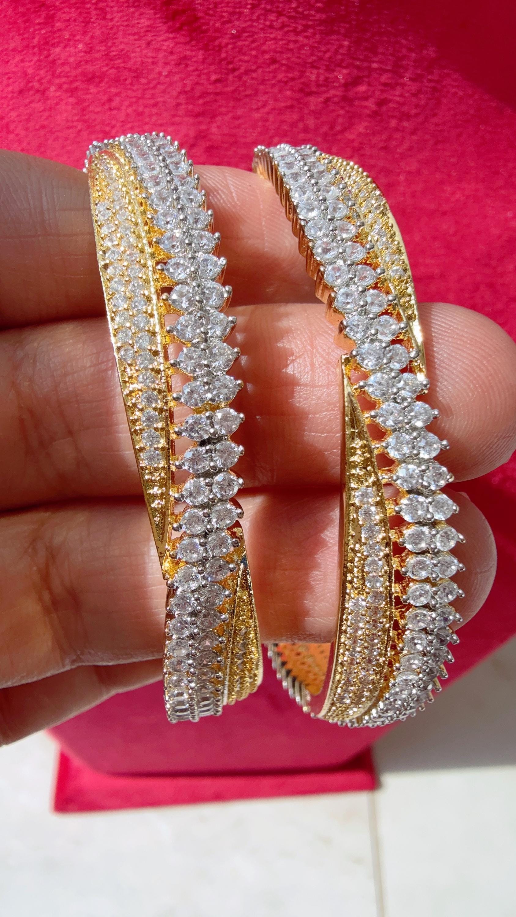 2 Tone American diamond bangle/ Cz stone silver kada bangle /gold diamond bracelet/indian bangles/Indian Jewelry /bridal jewelry