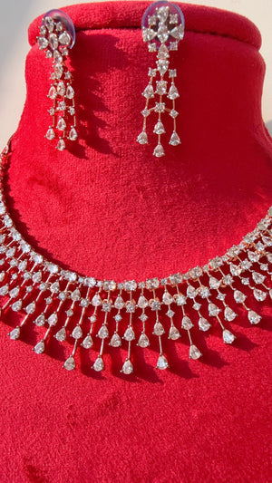 Rain Diamond Necklace Rose gold /Indian jewelry/ CZ Choker/Bridal choker/Diamond choker/ Indian Necklace/Rose diamond choker