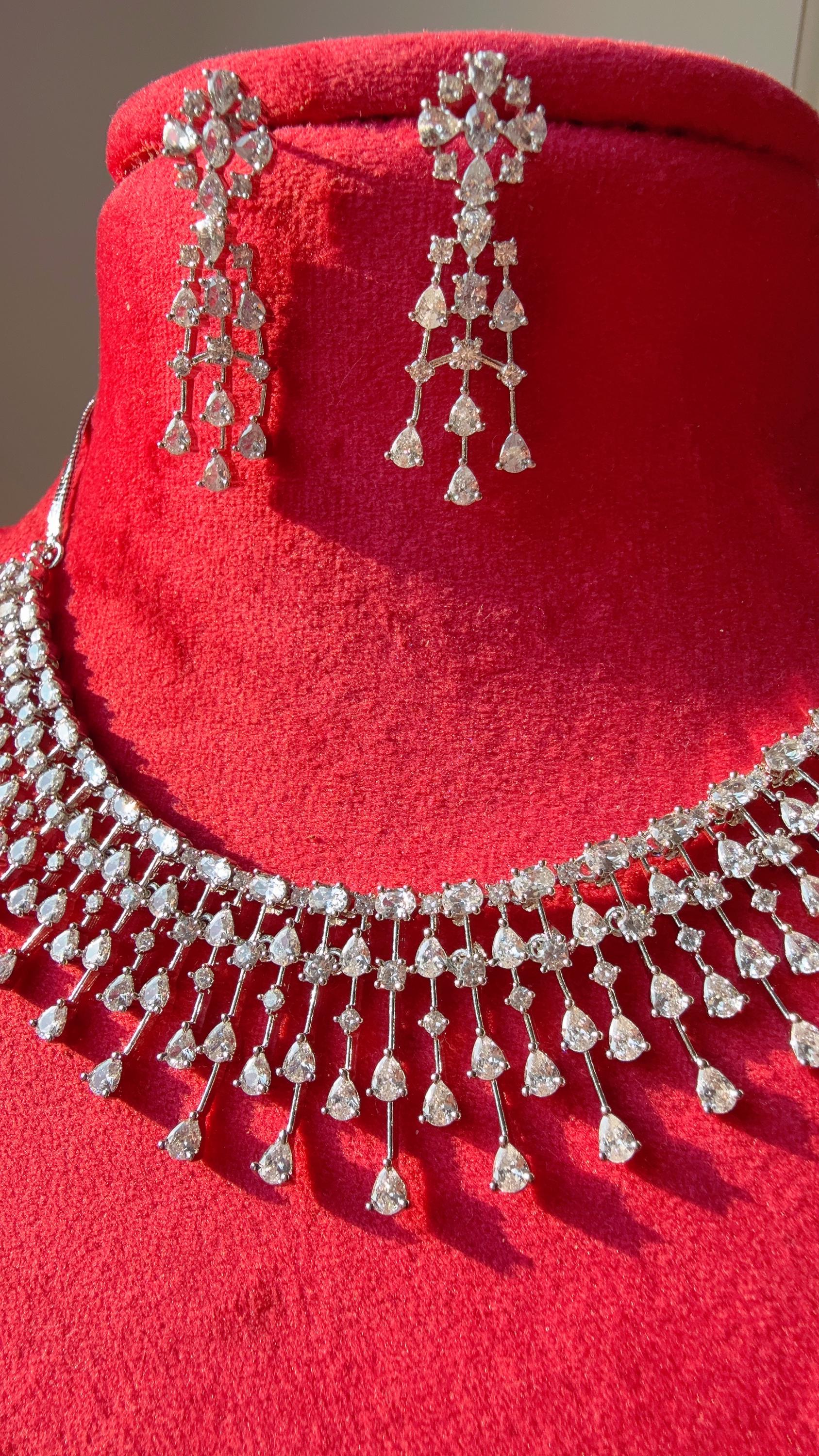 Rain Diamond Necklace Rhodium plating /Indian jewelry/ CZ Choker/Bridal choker/Diamond choker/ Indian Necklace/Silver diamond choker