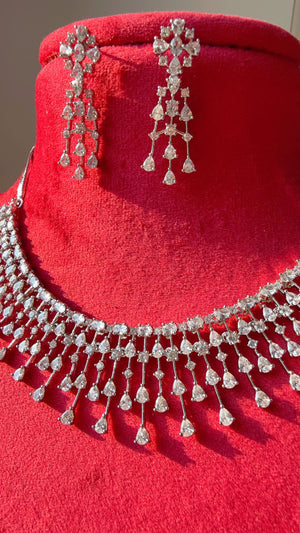Rain Diamond Necklace Rhodium plating /Indian jewelry/ CZ Choker/Bridal choker/Diamond choker/ Indian Necklace/Silver diamond choker