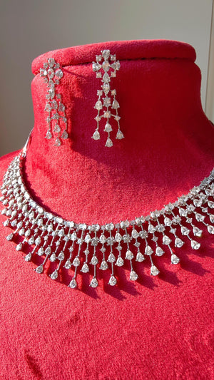 Rain Diamond Necklace Rhodium plating /Indian jewelry/ CZ Choker/Bridal choker/Diamond choker/ Indian Necklace/Silver diamond choker