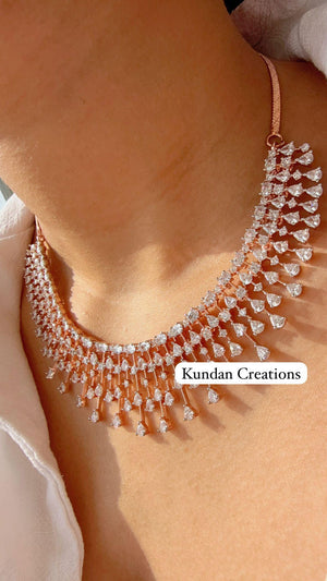 Rain Diamond Necklace Rhodium plating /Indian jewelry/ CZ Choker/Bridal choker/Diamond choker/ Indian Necklace/Silver diamond choker