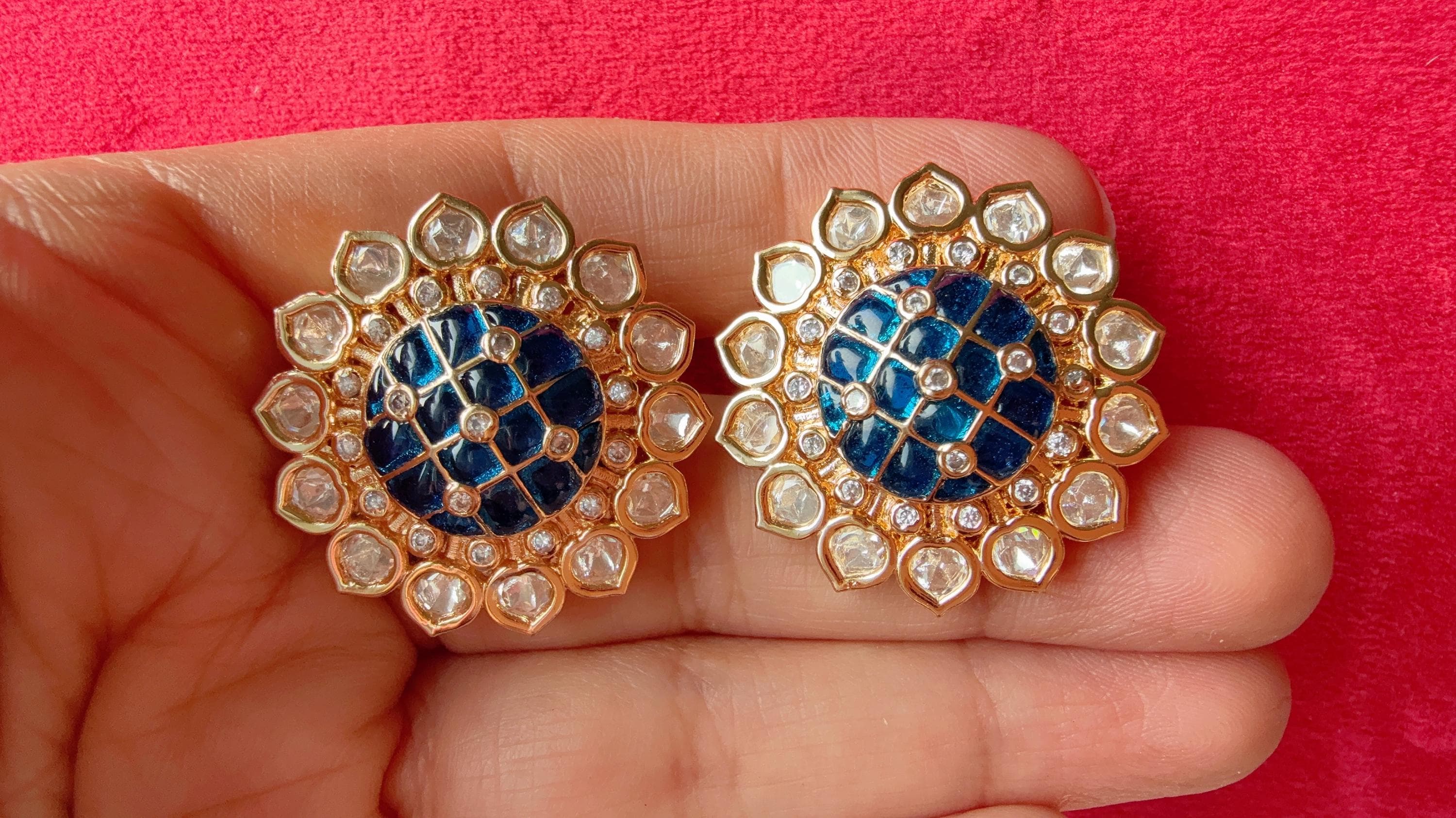 Blue sapphire Moissanite stud Earrings/Moissanite diamond Kundan Studs /Indian Jewelry /Statement Stud Earring/