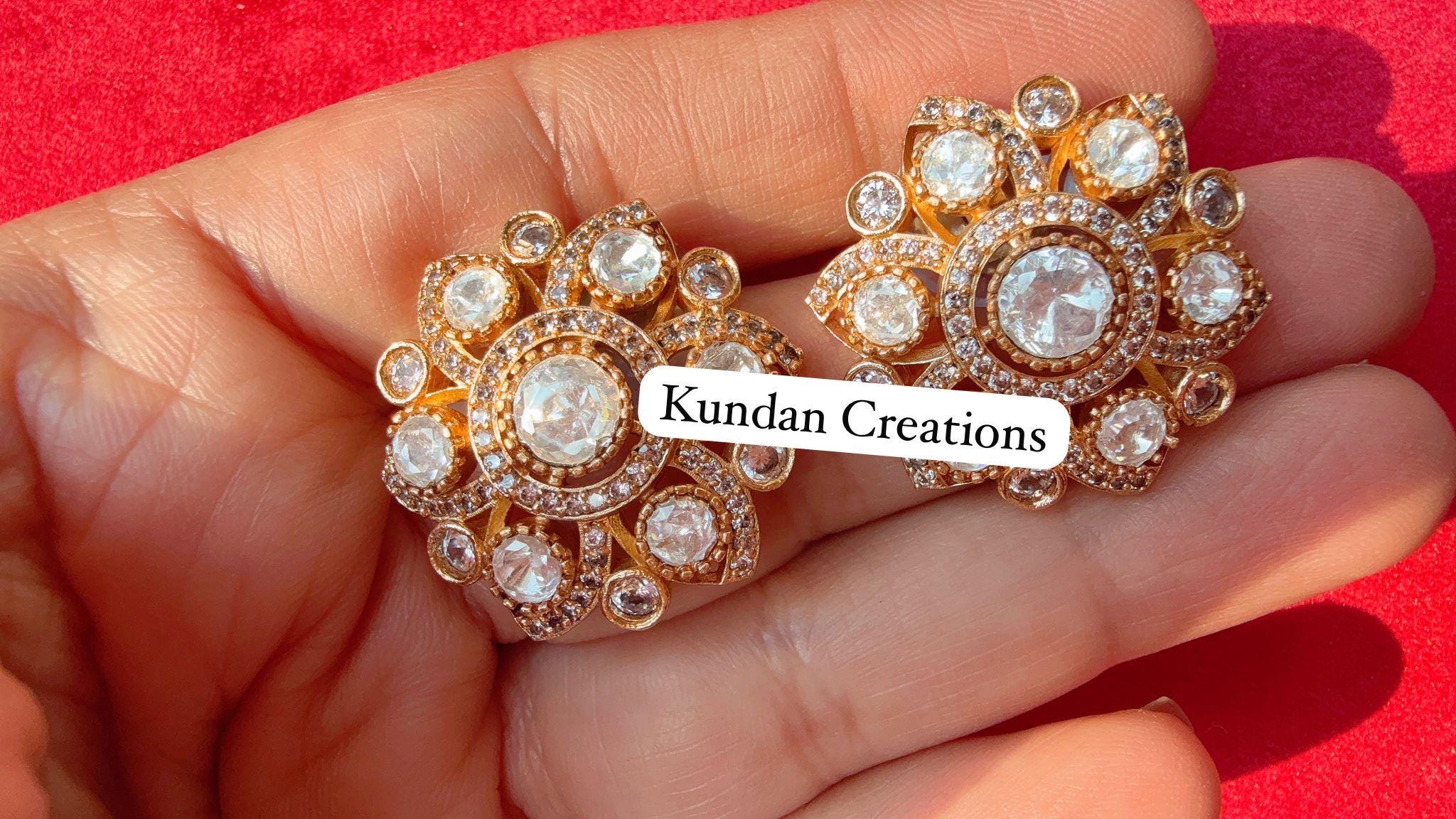 Moissanite diamond Kundan Studs /Indian Jewelry /Statement Stud Earring/Kundan Stud Earrings/Cz Studs/Flower Diamond Studs