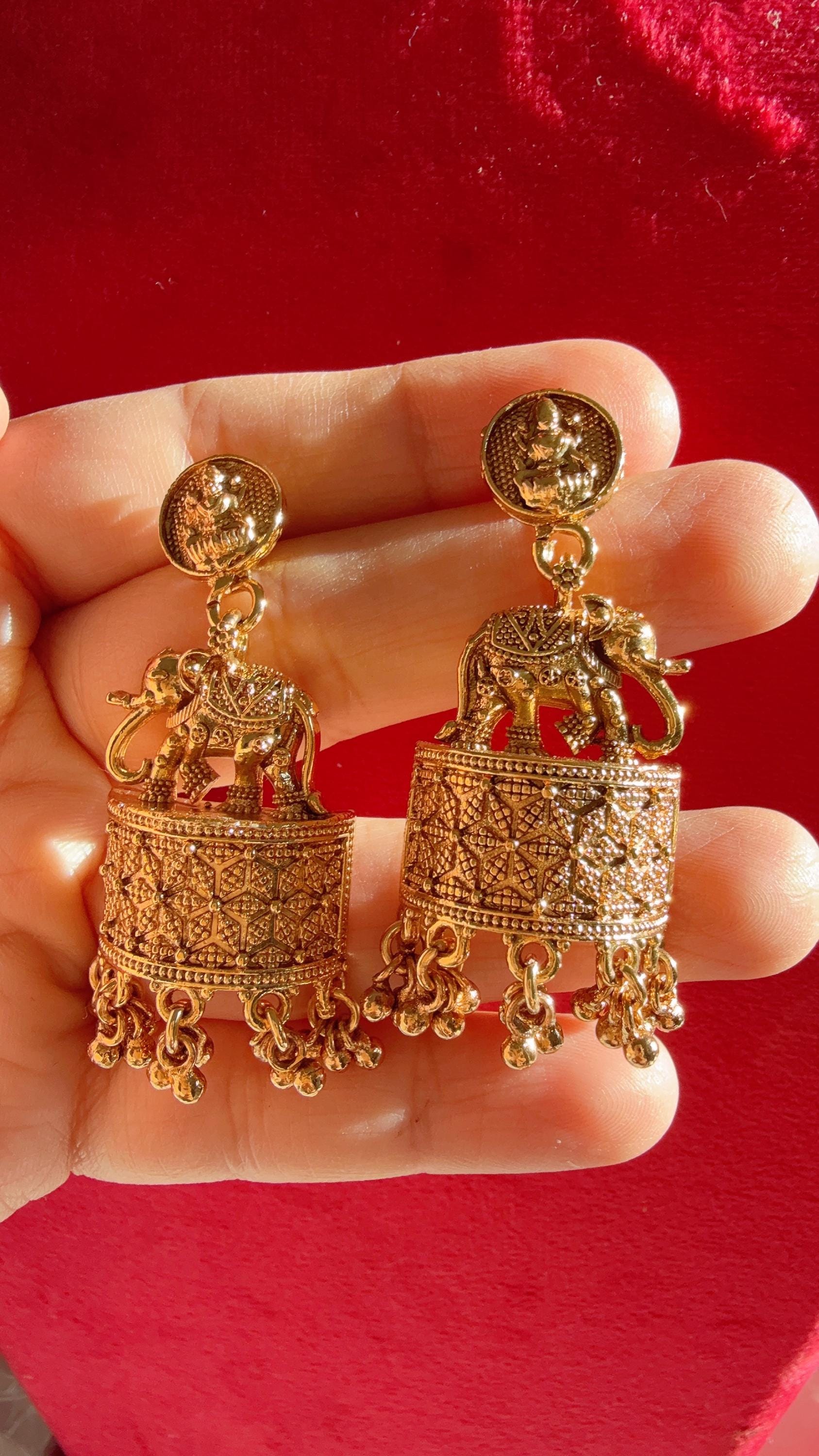 Rajwadi finish Traditional Elephant Pearl Earrings/pearls Jhumkas /Indian wedding/Kundan Jhumka/ gold jhumka