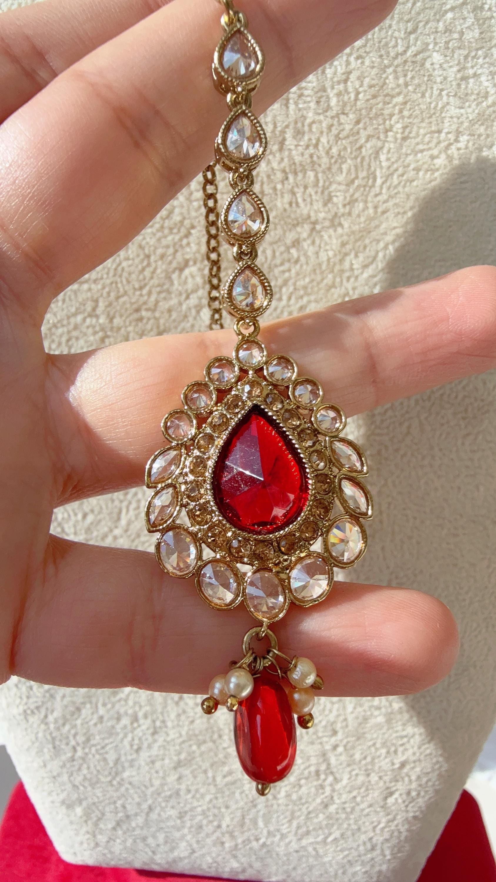 Ruby Maang Tikka / Kundan Tikka/ Indian Jewelry/ Indian Wedding Jewelry/ Pakistani Jewelry/Indian forehead jewelry/ Polki Maang Tikka