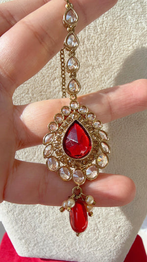 Ruby Maang Tikka / Kundan Tikka/ Indian Jewelry/ Indian Wedding Jewelry/ Pakistani Jewelry/Indian forehead jewelry/ Polki Maang Tikka