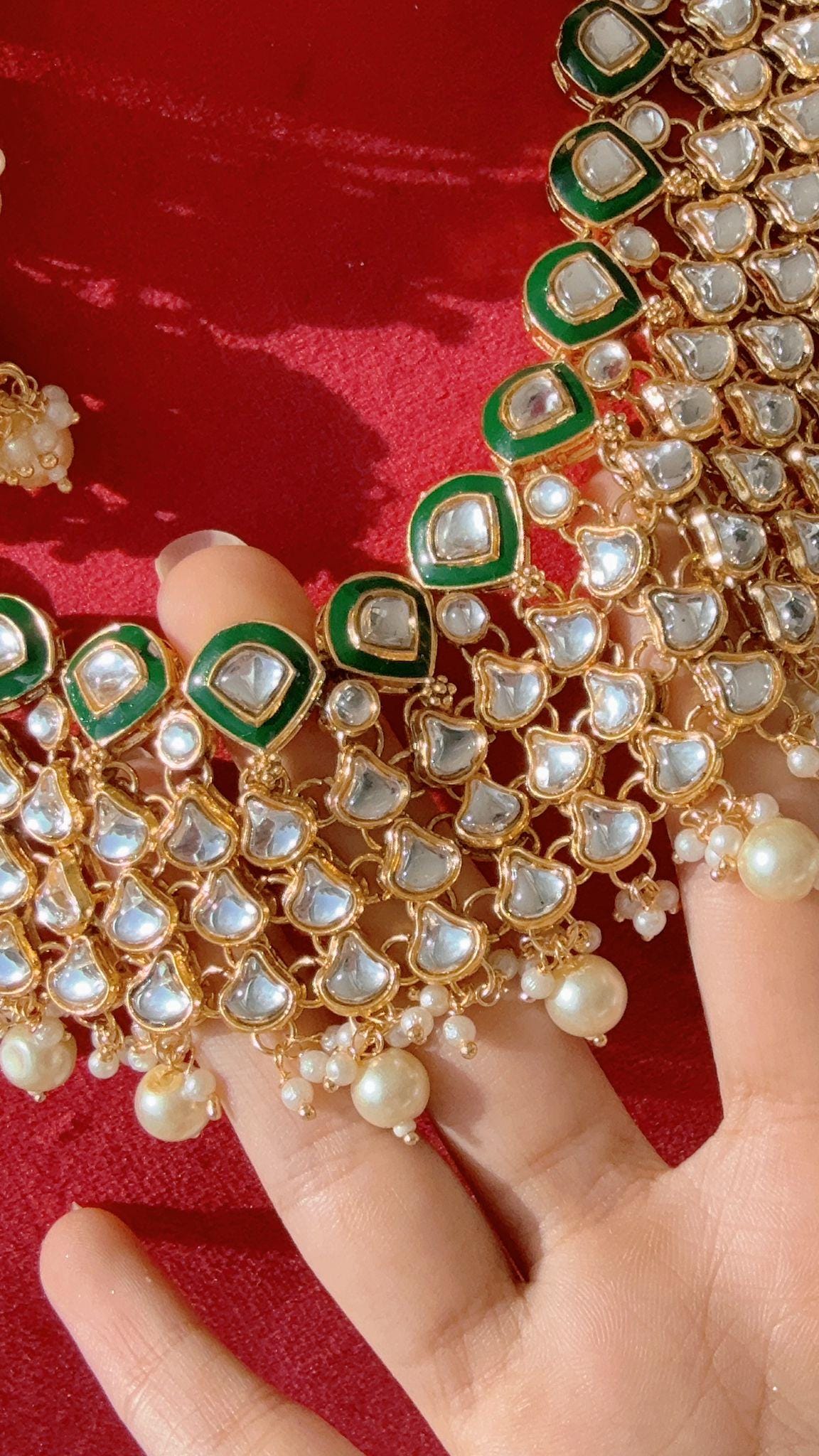 Mint kundan choker /Pearl Kundan Necklace Set with jhumka /Kundan Burgundy necklace Choker/bridal necklace/Indian wedding jewelry/