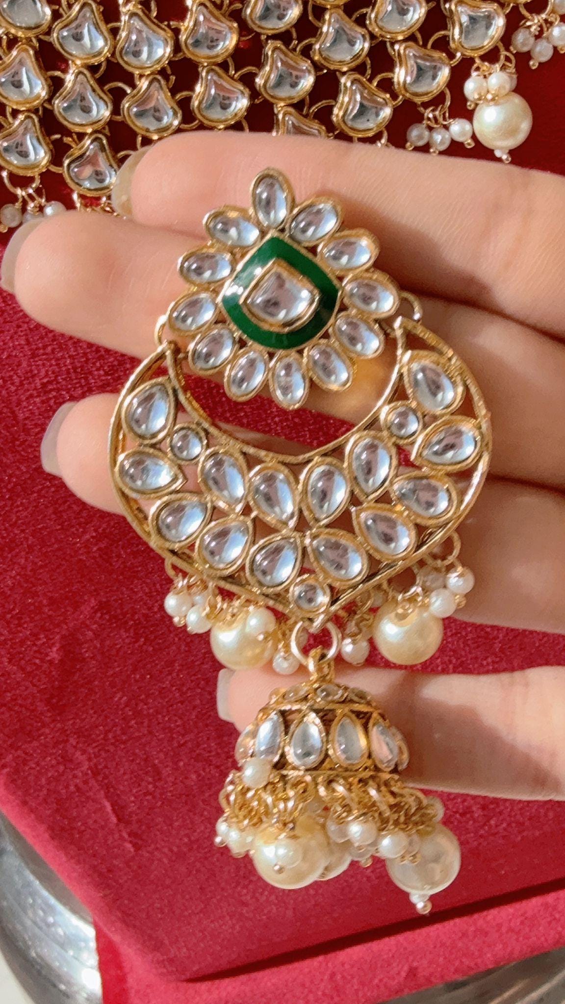 Mint kundan choker /Pearl Kundan Necklace Set with jhumka /Kundan Burgundy necklace Choker/bridal necklace/Indian wedding jewelry/