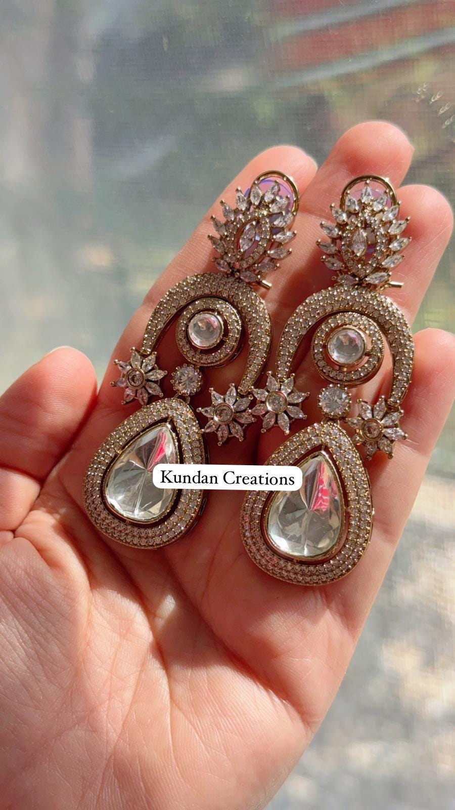 Sabyasachi-Inspired Moissanite kundan Earrings/Elegant Statement Jewelry/Gold Finish Moissanite Polki Earrings/Bridal Diamond earrings