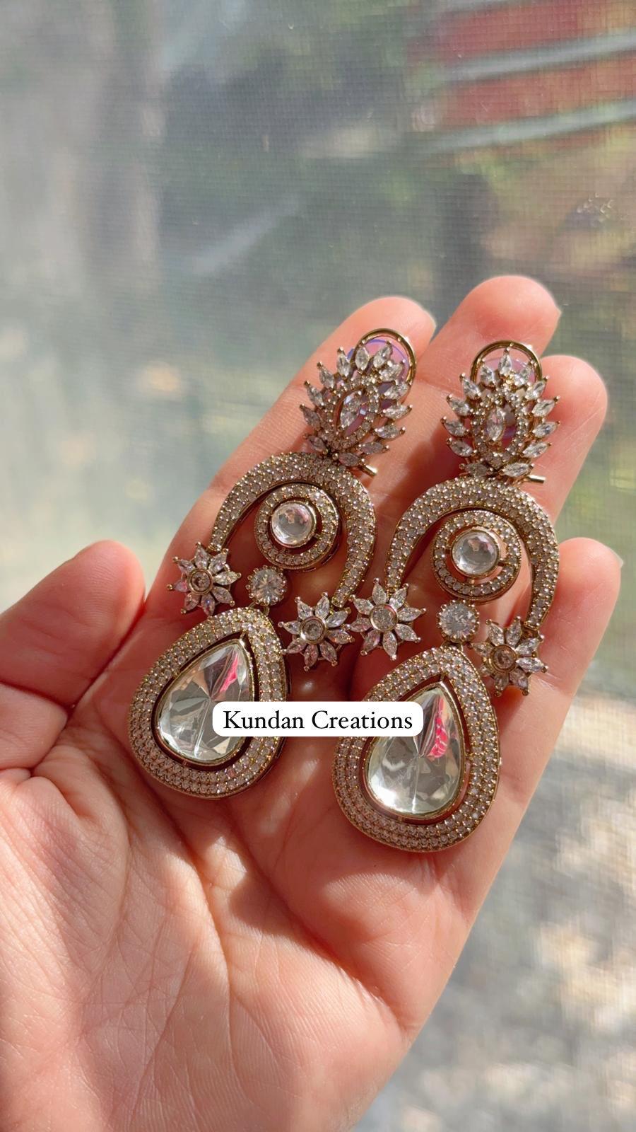 Sabyasachi-Inspired Moissanite kundan Earrings/Elegant Statement Jewelry/Gold Finish Moissanite Polki Earrings/Bridal Diamond earrings