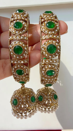 Green Antique polki kundan jhumka kada pair /Green kundan kada Bangle set/ Wedding Bangles/Green kada bangles/Indian jewelry