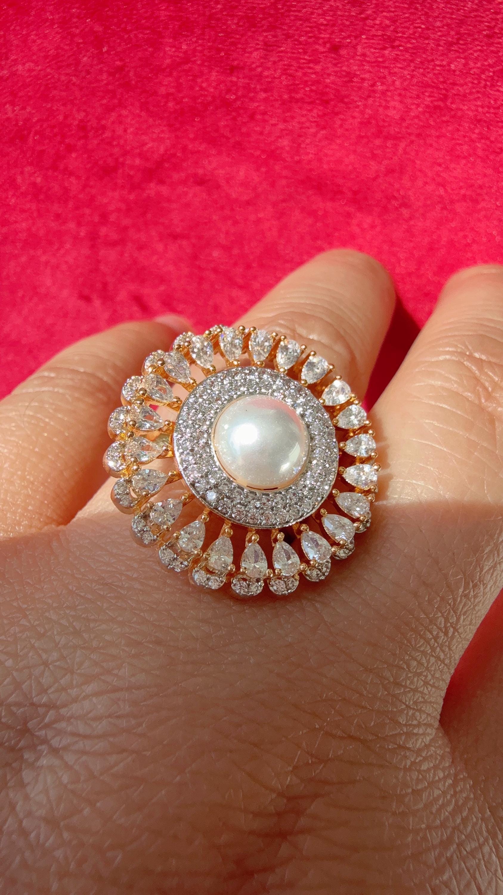 2 tone diamond statement ring /Adjustable Ring/ Indian Ring/2 tone gold Indian Jewelry/Indian Wedding jewelry/bridal accessories
