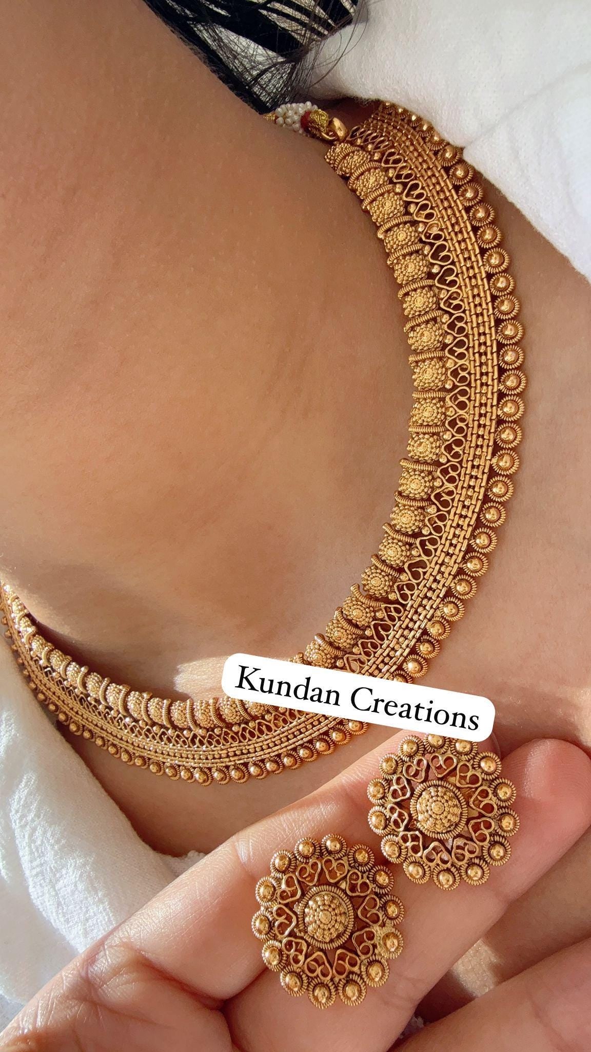Antique Gold choker studs Necklace/Indian wedding jewelry/South Indian Jewelry/Wedding necklace/Temple Jewelry