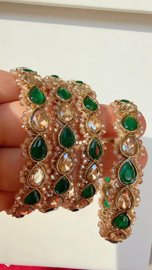 Green Kundan Bangles/Polki Kundan Pearl Bangles Set(4 Pc) /Indian Jewelry/ mint pink Kundan Bangles/Green bangles/Indian Bangles