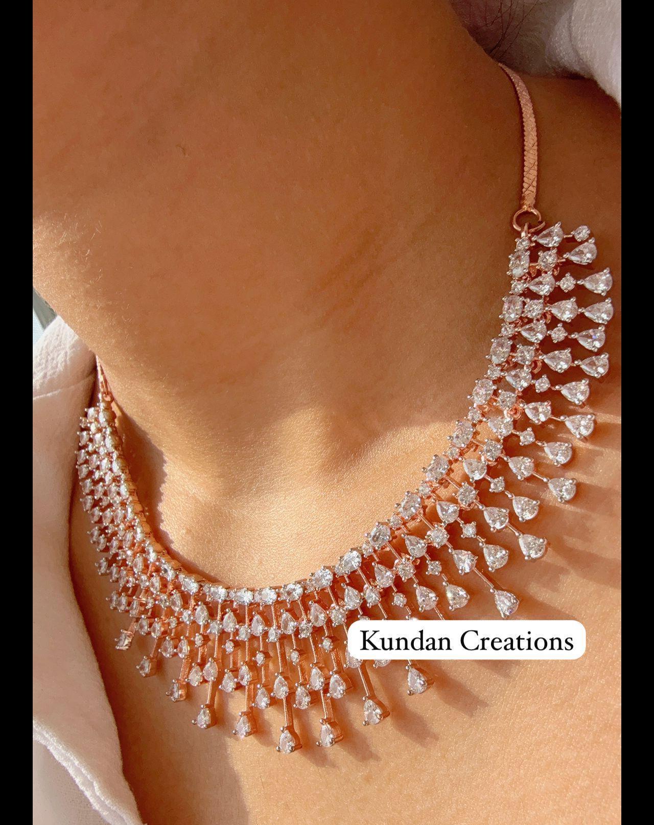 Rain Diamond Necklace blue sapphire Rhodium plating /Indian jewelry/ CZ Choker/Bridal choker/Diamond choker/ Indian Necklace