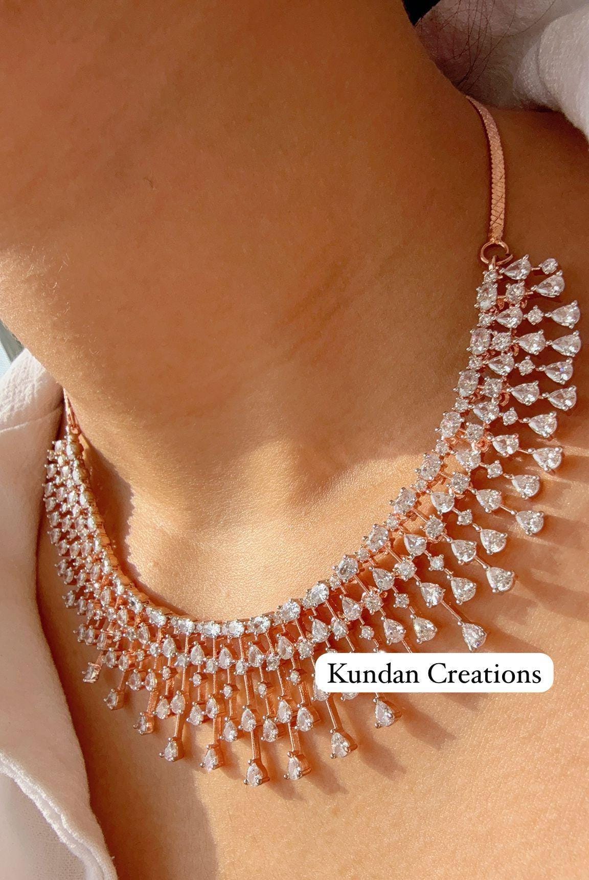 Rain Diamond Necklace Rose gold /Indian jewelry/ CZ Choker/Bridal choker/Diamond choker/ Indian Necklace/Rose diamond choker