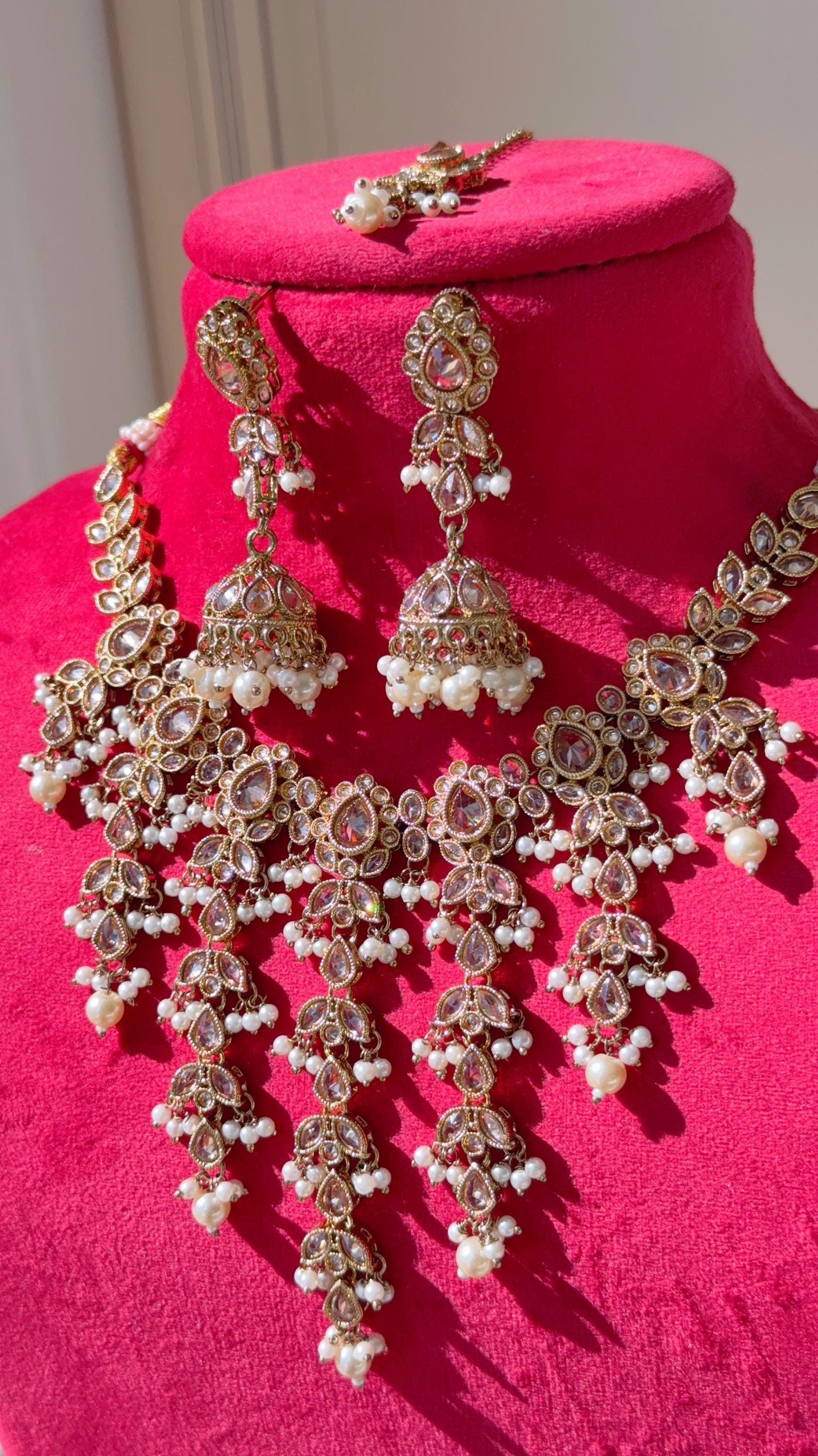 Antique gold kundan Polki Kundan necklace Set /bridal necklace/Indian wedding jewelry/Bridal necklace set/wedding Necklace