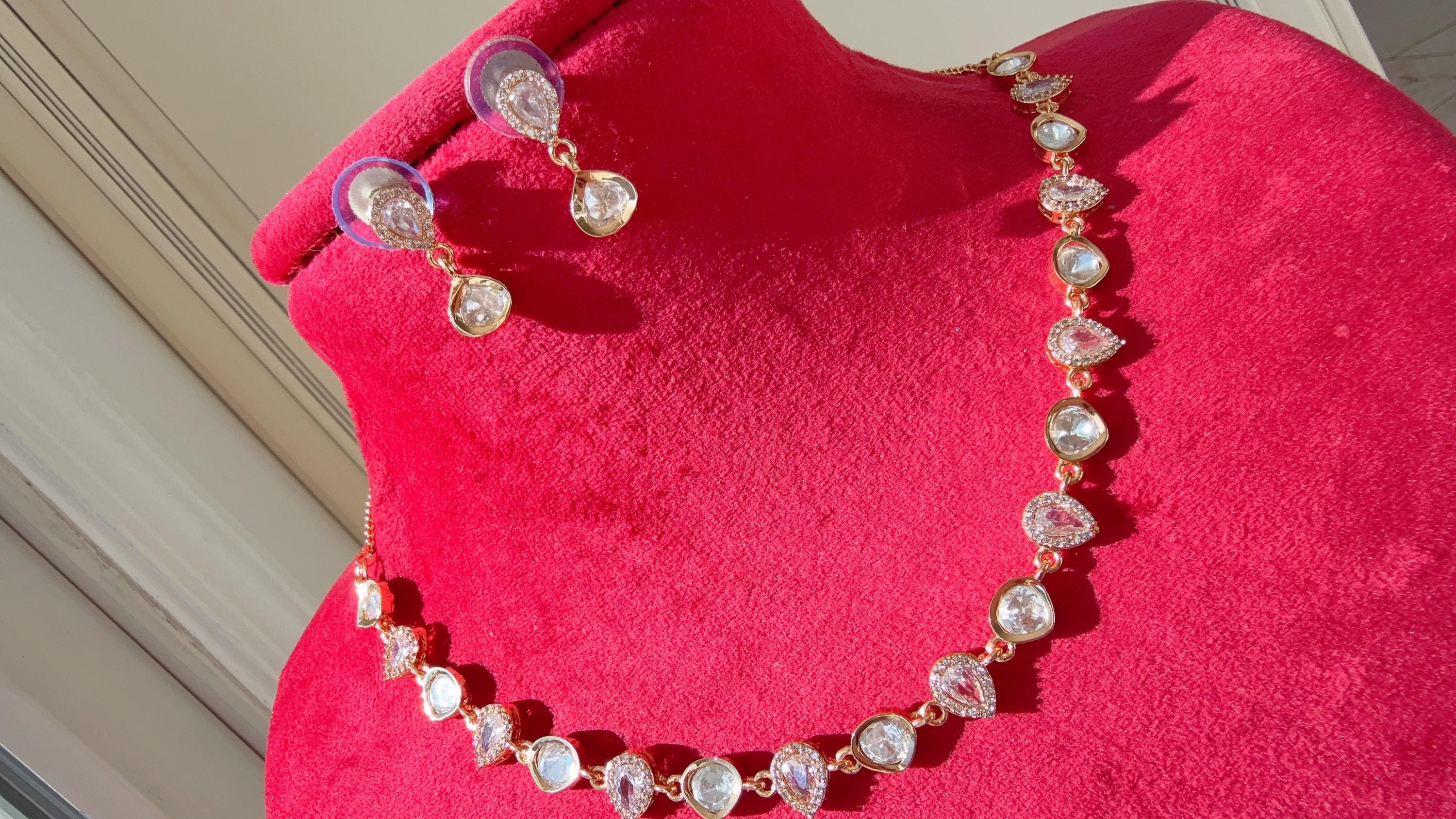Gold Kundan Jewelry Moissanite gold look like chain Dainty necklace /Indian Bridal Jewelry/Real Moissanite Drop Dainty necklace
