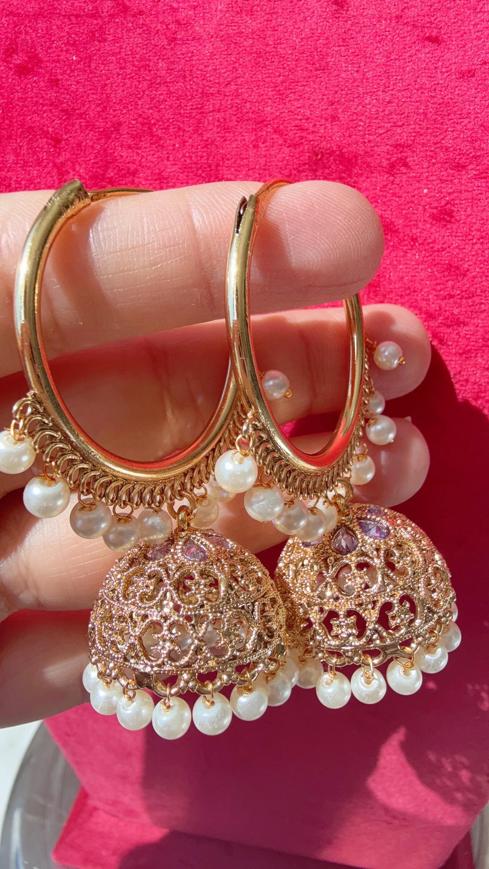Kundan Polki hoops purple Earrings Punjabi Bali Hoops /Indian Earrings/Indian Wedding Sangeet Jewelry /Kundan purple Jhumka