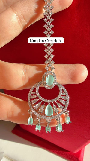 American Diamond silver Maang tikka/ Indian Wedding Jewelry/ Pakistani Jewelry/ Matha patti/ Indian forehead jewelry/Indian Jewelry