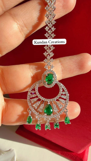 American Diamond silver Maang tikka/ Indian Wedding Jewelry/ Pakistani Jewelry/ Matha patti/ Indian forehead jewelry/Indian Jewelry