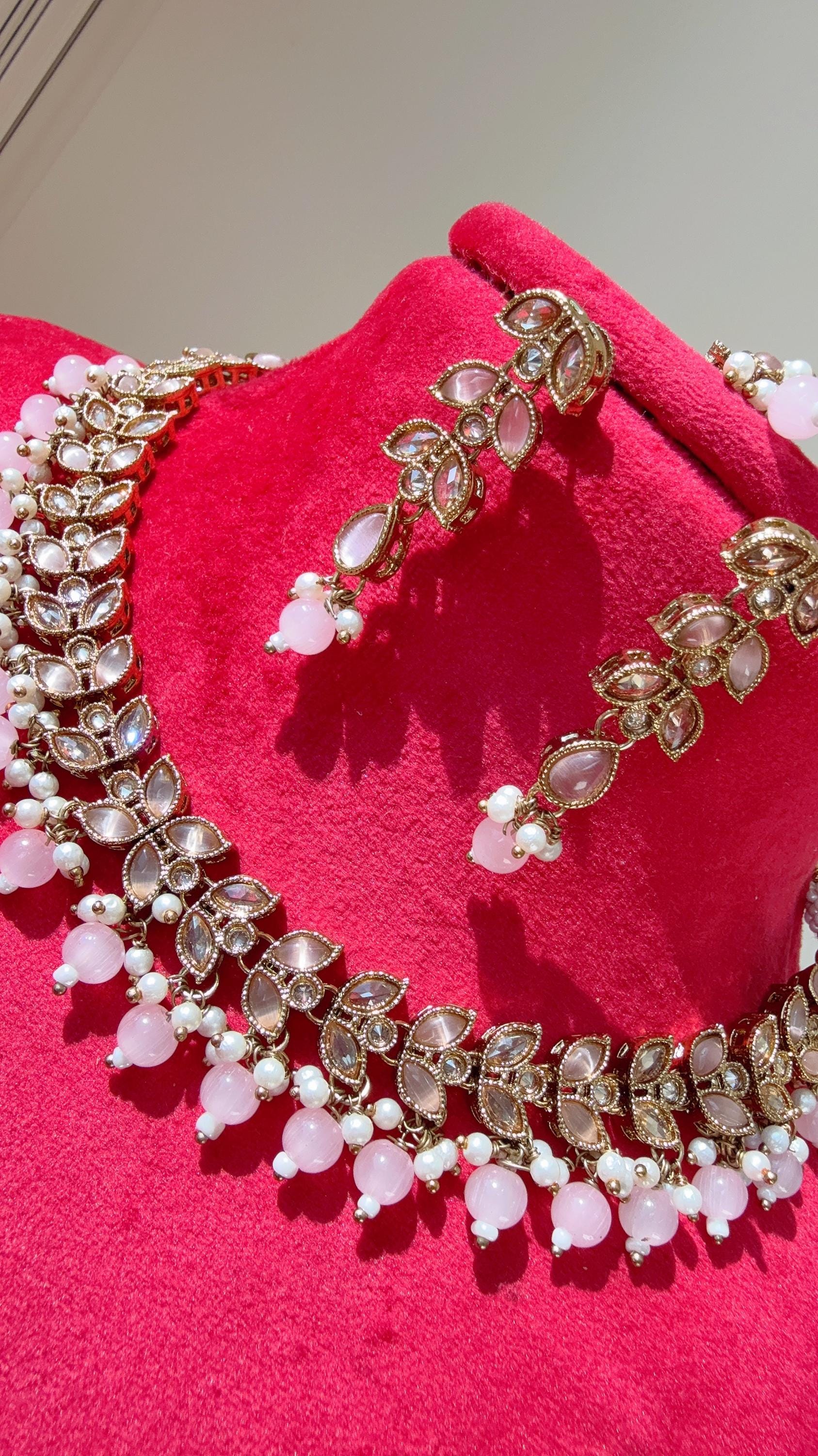 Antique Polki Kundan Baby pink necklace/Wedding necklace/Bridal necklace/Indian necklace/Indian jewelry/Baby pink necklace