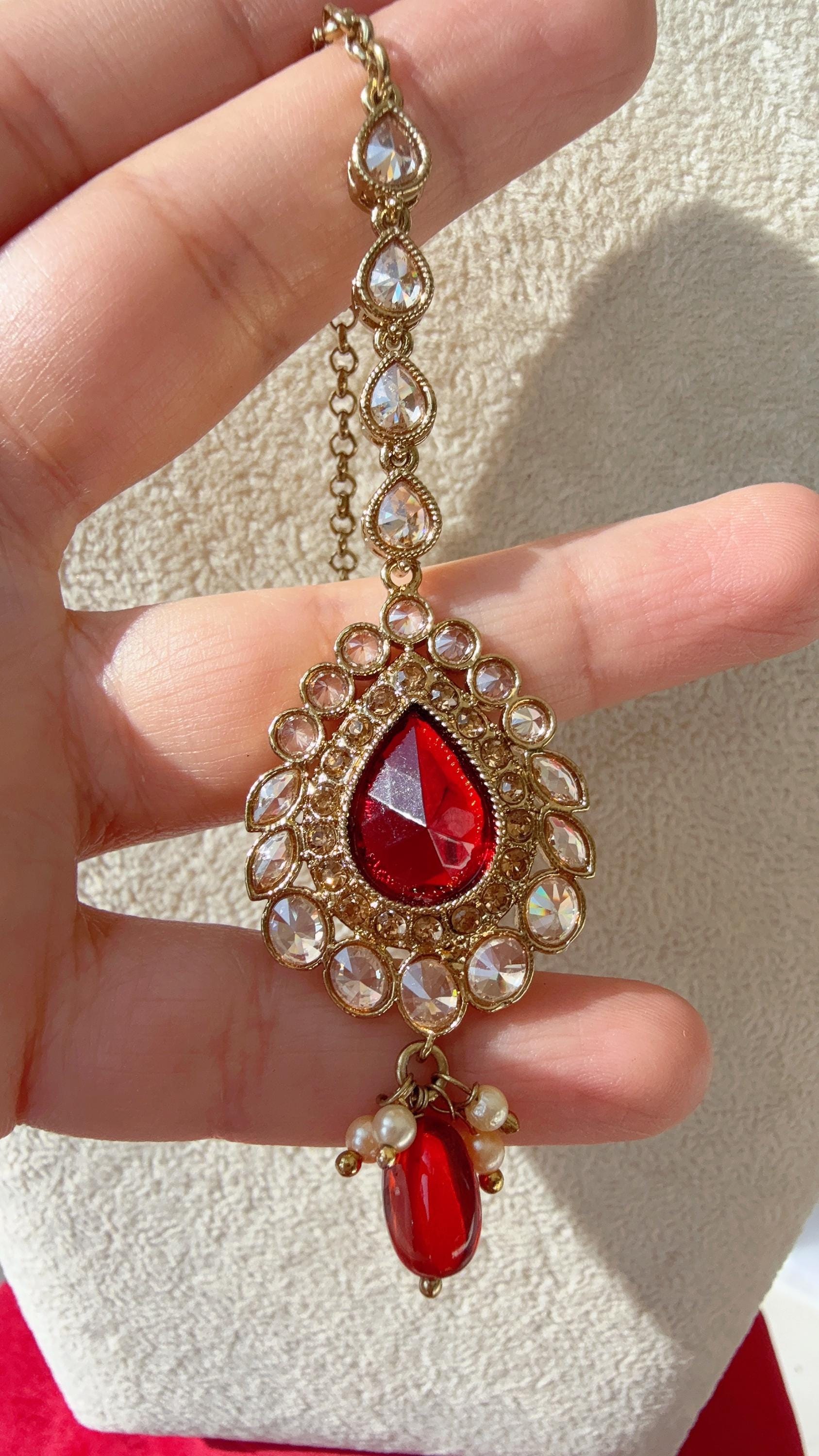 Ruby Maang Tikka / Kundan Tikka/ Indian Jewelry/ Indian Wedding Jewelry/ Pakistani Jewelry/Indian forehead jewelry/ Polki Maang Tikka