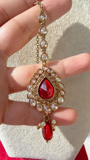 Ruby Maang Tikka / Kundan Tikka/ Indian Jewelry/ Indian Wedding Jewelry/ Pakistani Jewelry/Indian forehead jewelry/ Polki Maang Tikka