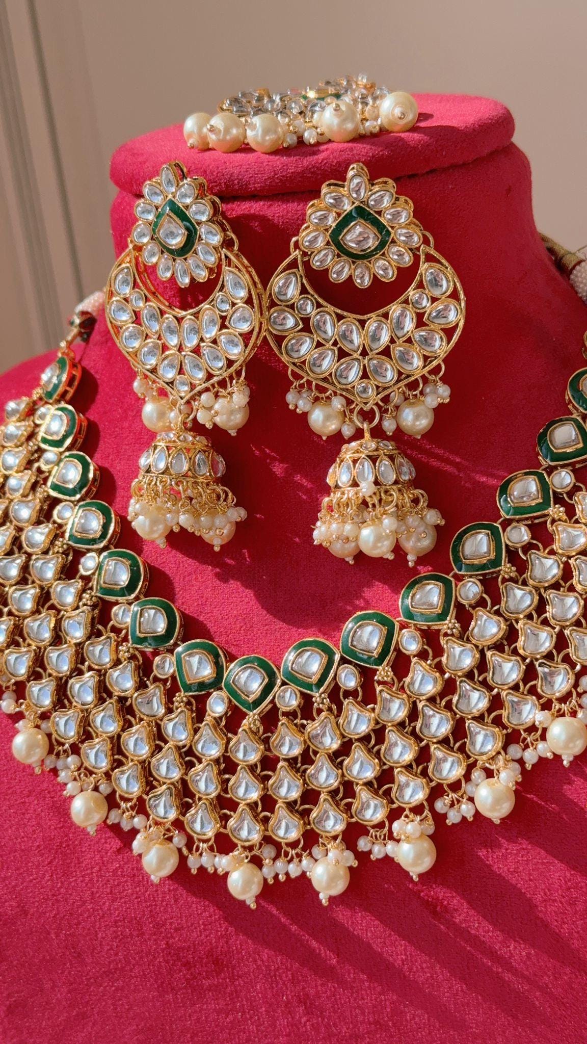 Mint kundan choker /Pearl Kundan Necklace Set with jhumka /Kundan Burgundy necklace Choker/bridal necklace/Indian wedding jewelry/