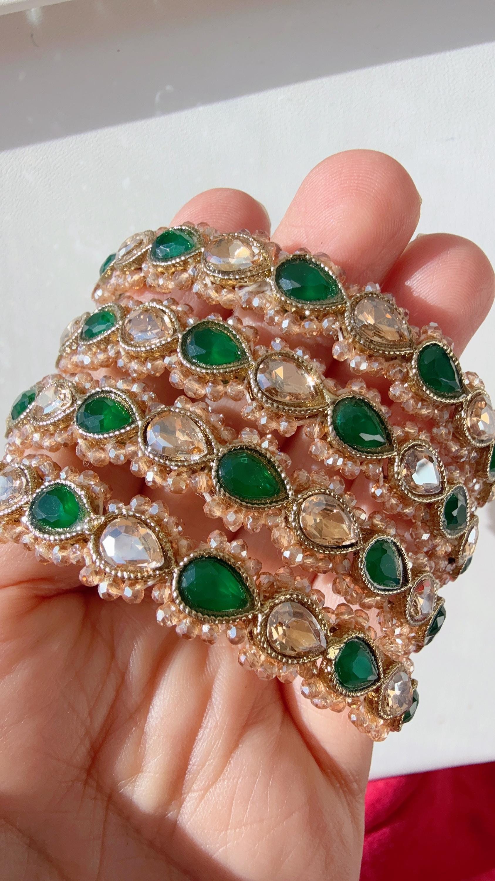 Green Kundan Bangles/Polki Kundan Pearl Bangles Set(4 Pc) /Indian Jewelry/ mint pink Kundan Bangles/Green bangles/Indian Bangles