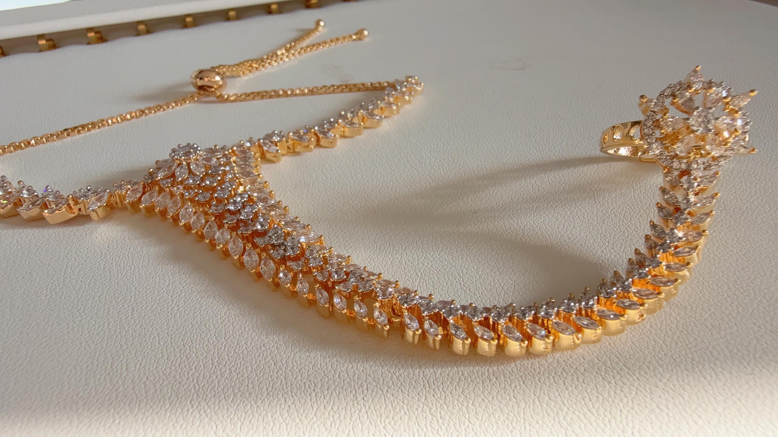 2 Tone gold diamond haath phool /hand harness/Indian Jewelry/Hand Jewelry/Haath phool/Hand Chain Bracelet for Her/Cz Classic Hath Pan