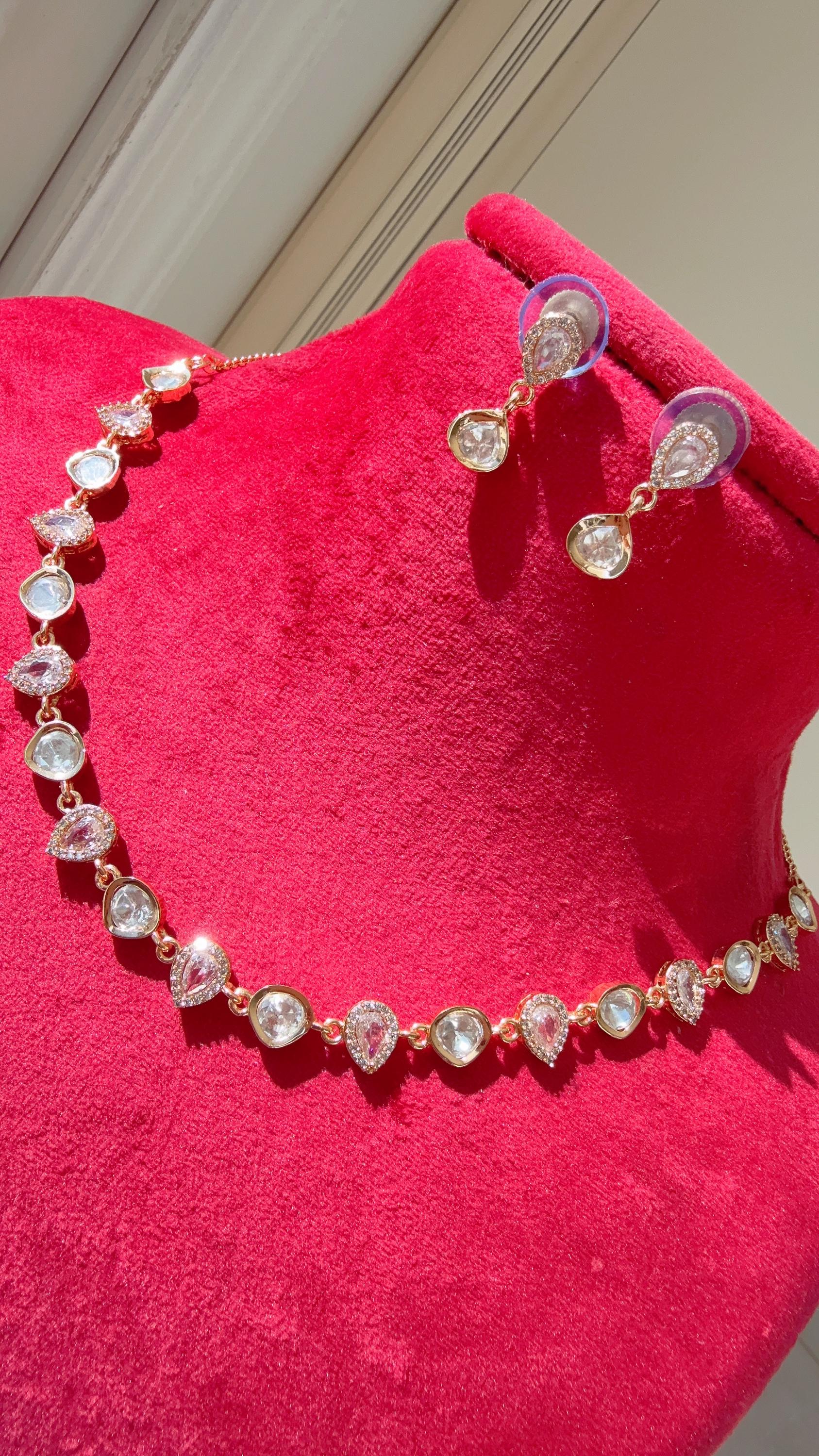 Gold Kundan Jewelry Moissanite gold look like chain Dainty necklace /Indian Bridal Jewelry/Real Moissanite Drop Dainty necklace